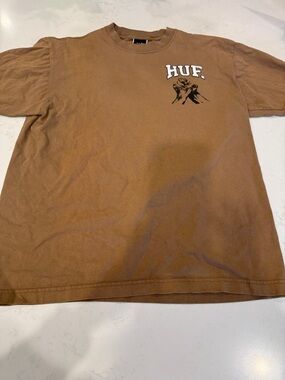 HUF Brown Crewneck Tee with White Logo and Black Graphic-Men’s Medium